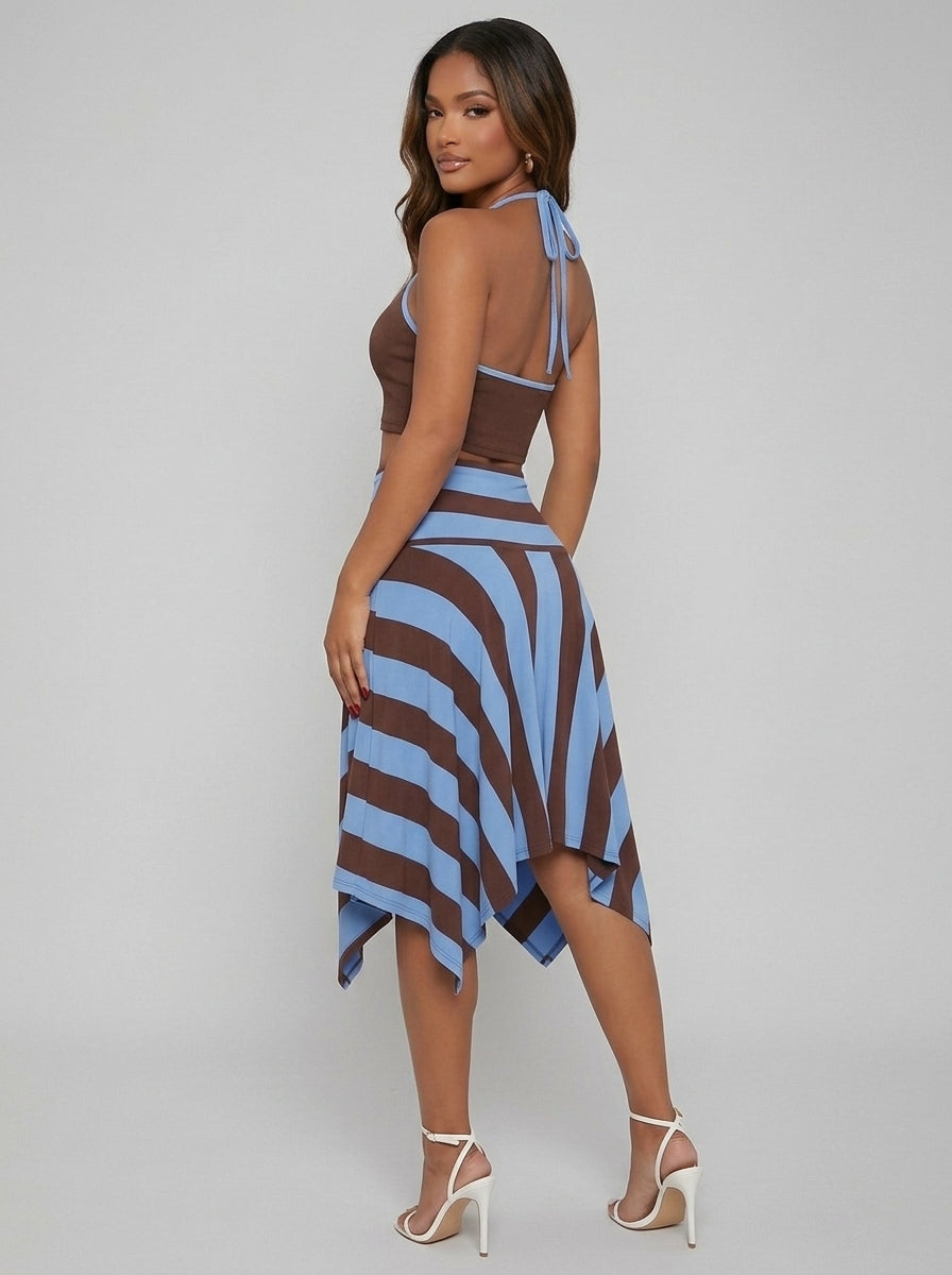 Ensemble Jupe Asymétrique Havana – Marron & Bleu – URBAD, vue 2