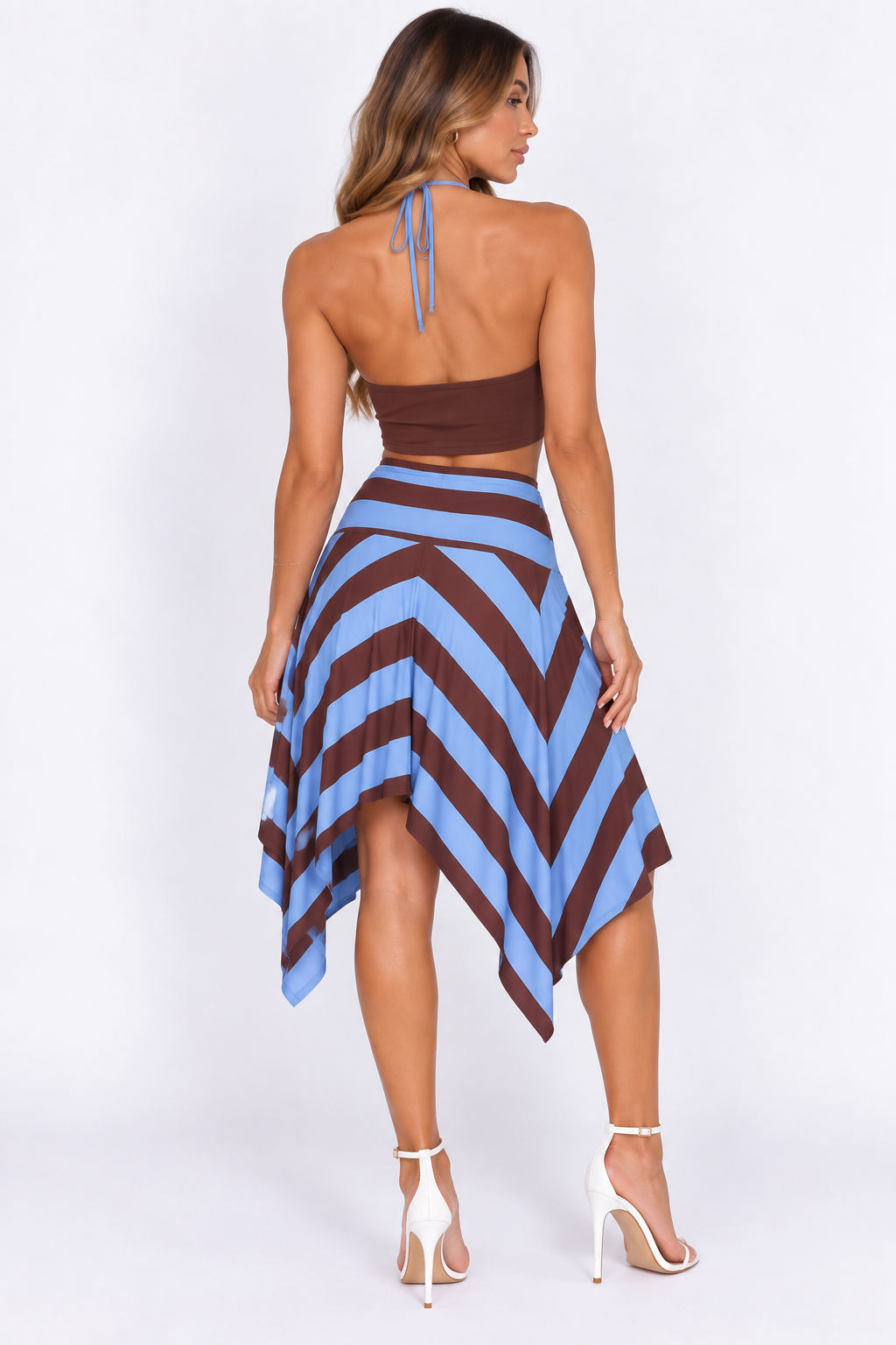 Ensemble Jupe Asymétrique Havana – Marron & Bleu – URBAD, vue 5