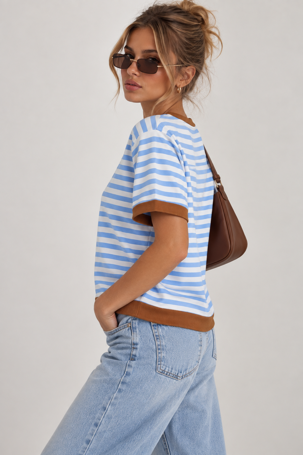 T-shirt Rayé Brunch – Bleu Ciel – URBAD, vue 5