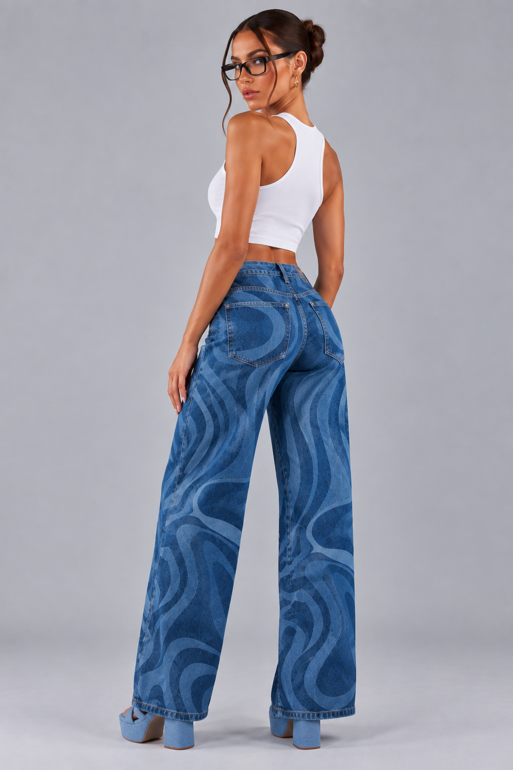 Jean Motif Abstrait Rooftop – Bleu – URBAD, vue 2