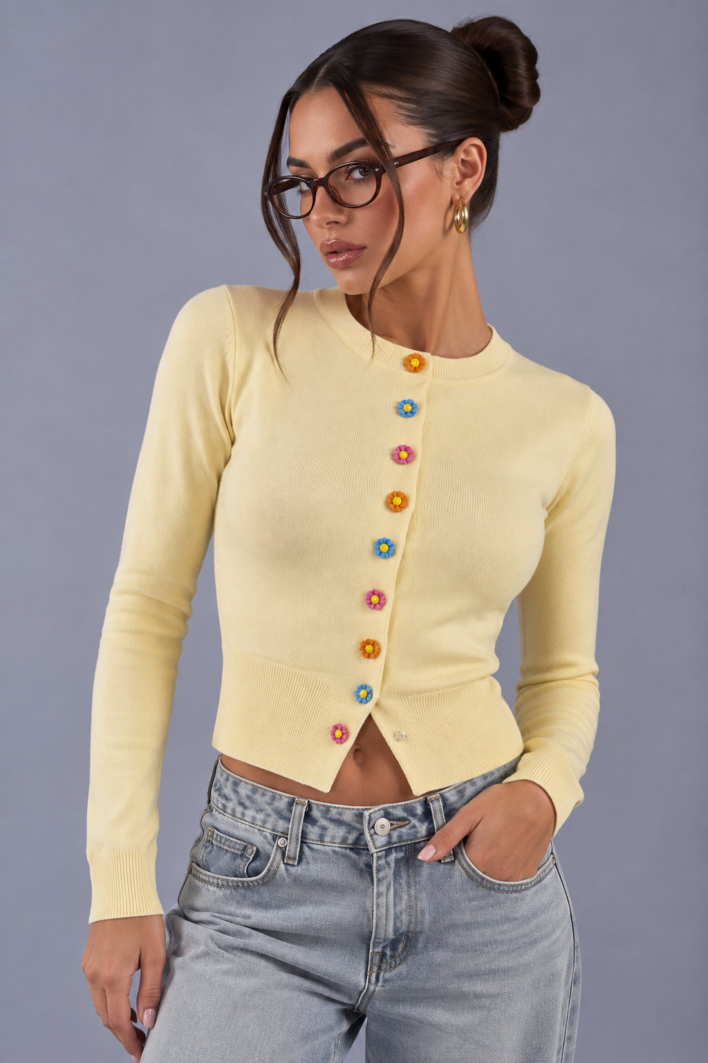 Cardigan Fleuri Sweetheart – Jaune – URBAD, vue 4