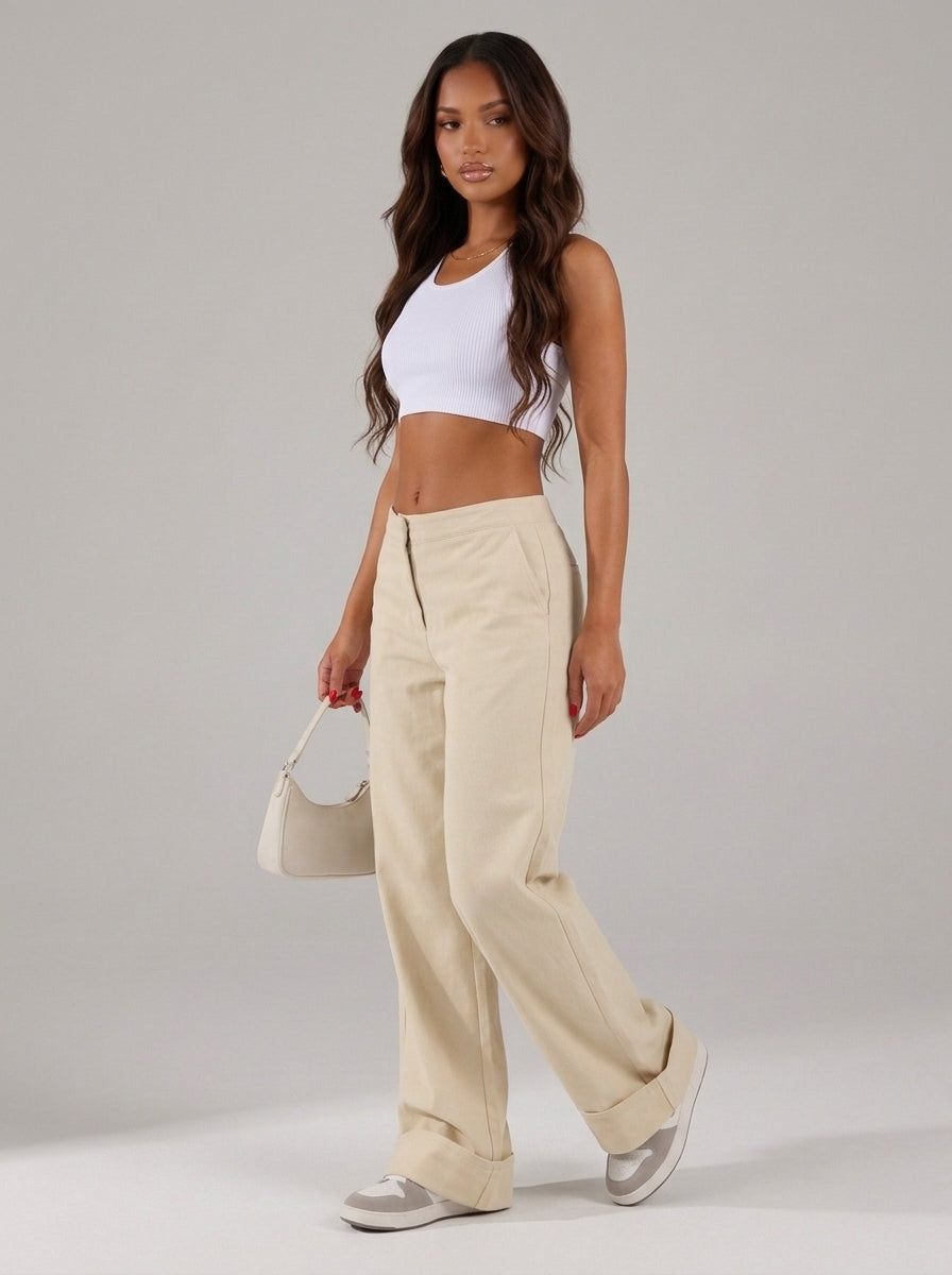 Pantalon Large Vacay – Écru – URBAD, vue 3