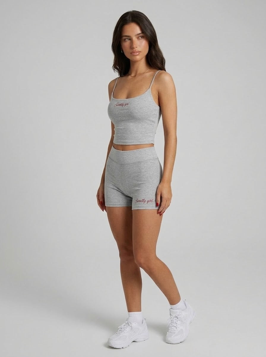 Ensemble Short Brodé Gym Date – Gris – URBAD, vue 3