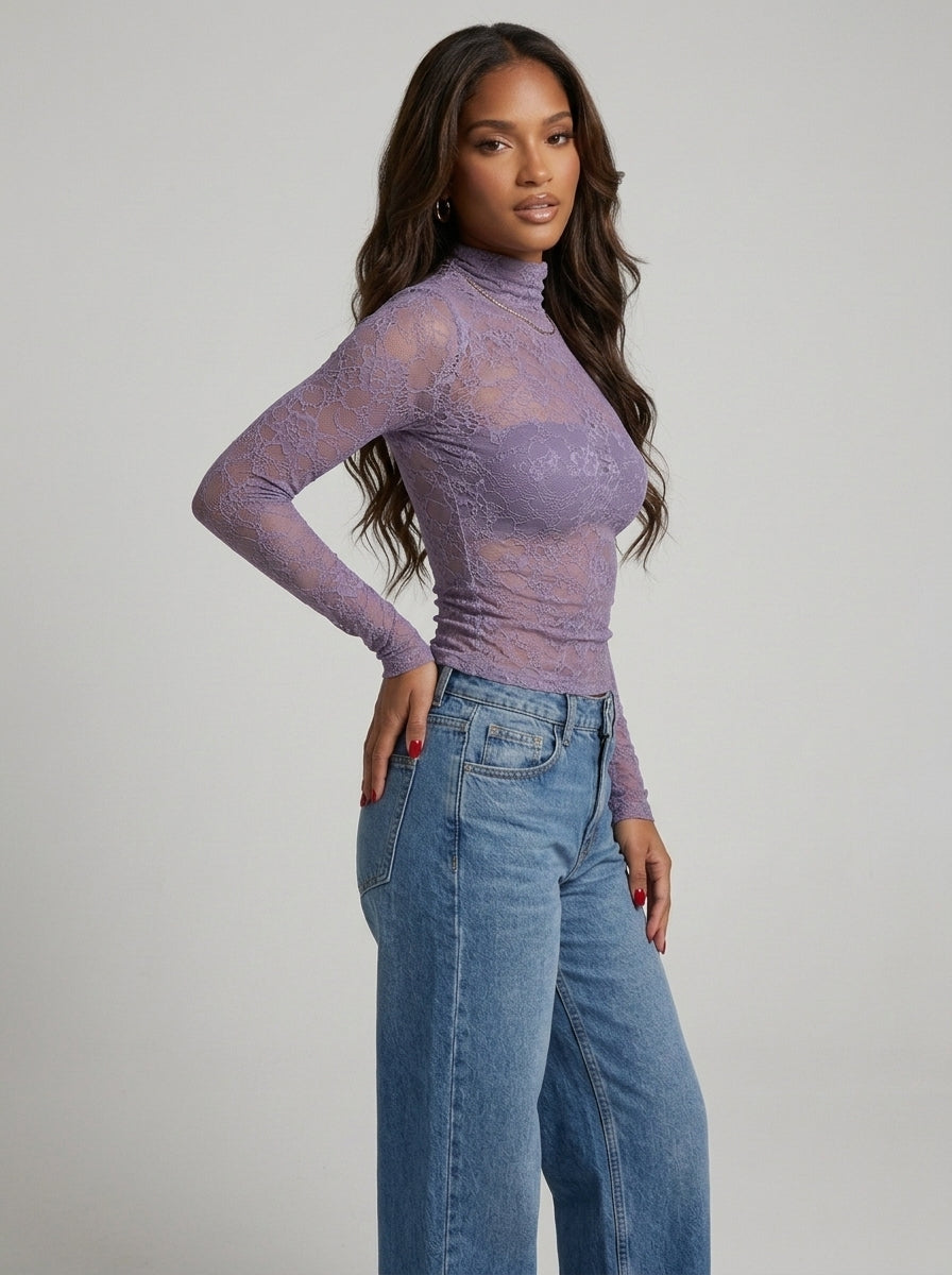 Top Dentelle First Date – Lilas – URBAD, vue 3