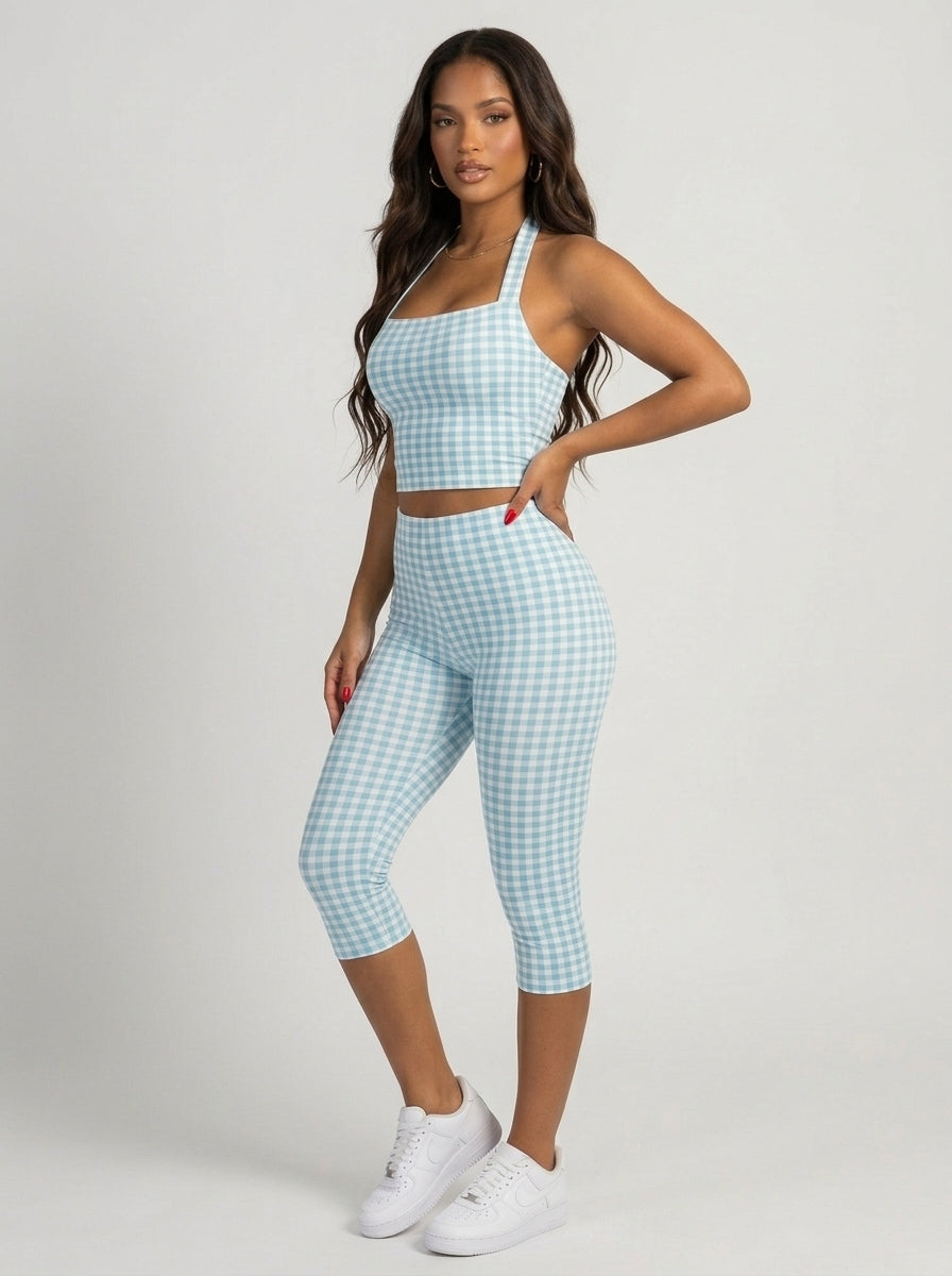 Ensemble Pantalon Vichy Soho – Bleu Ciel – URBAD, vue 3