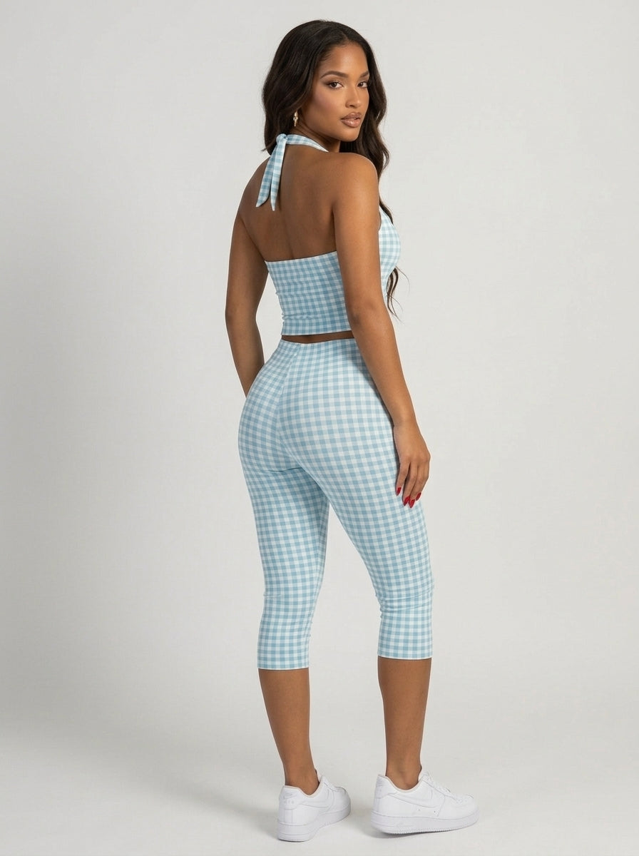 Ensemble Pantalon Vichy Soho – Bleu Ciel – URBAD, vue 2