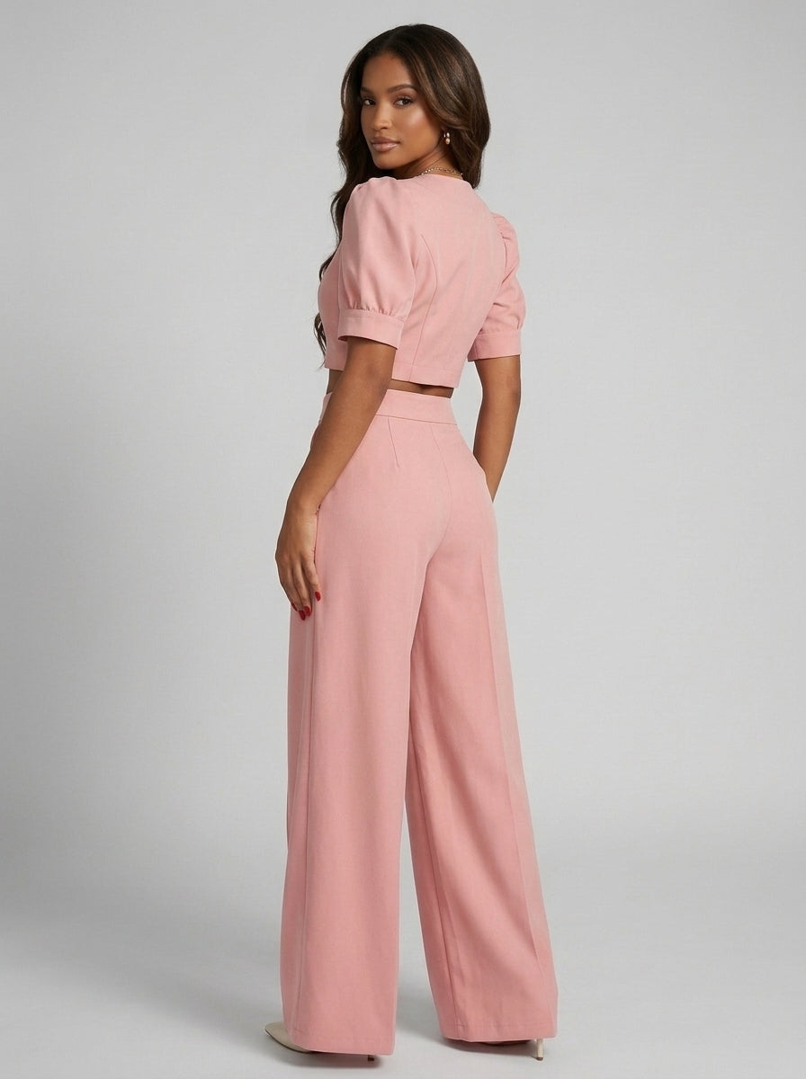 Ensemble Pantalon Palazzo Milano – Rose Poudré – URBAD, vue 2