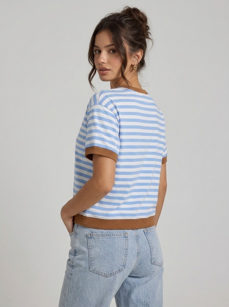 T-shirt Rayé Brunch – Bleu Ciel – URBAD, vue 2