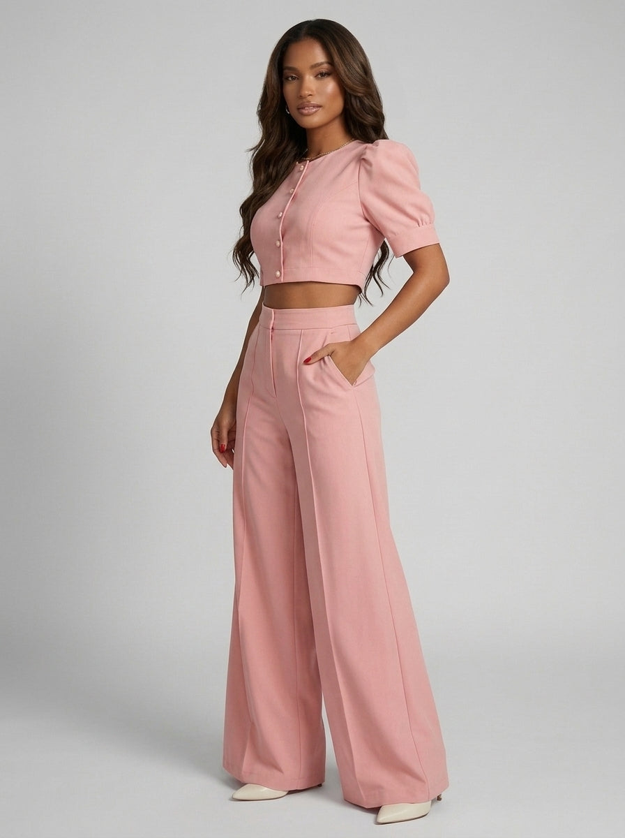Ensemble Pantalon Palazzo Milano – Rose Poudré – URBAD, vue 3