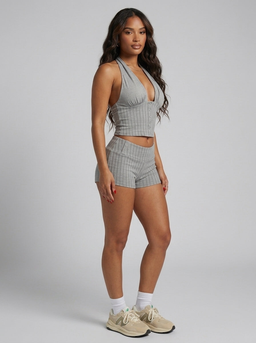 Ensemble Short Rayé Malibu – Beige – URBAD, vue 2