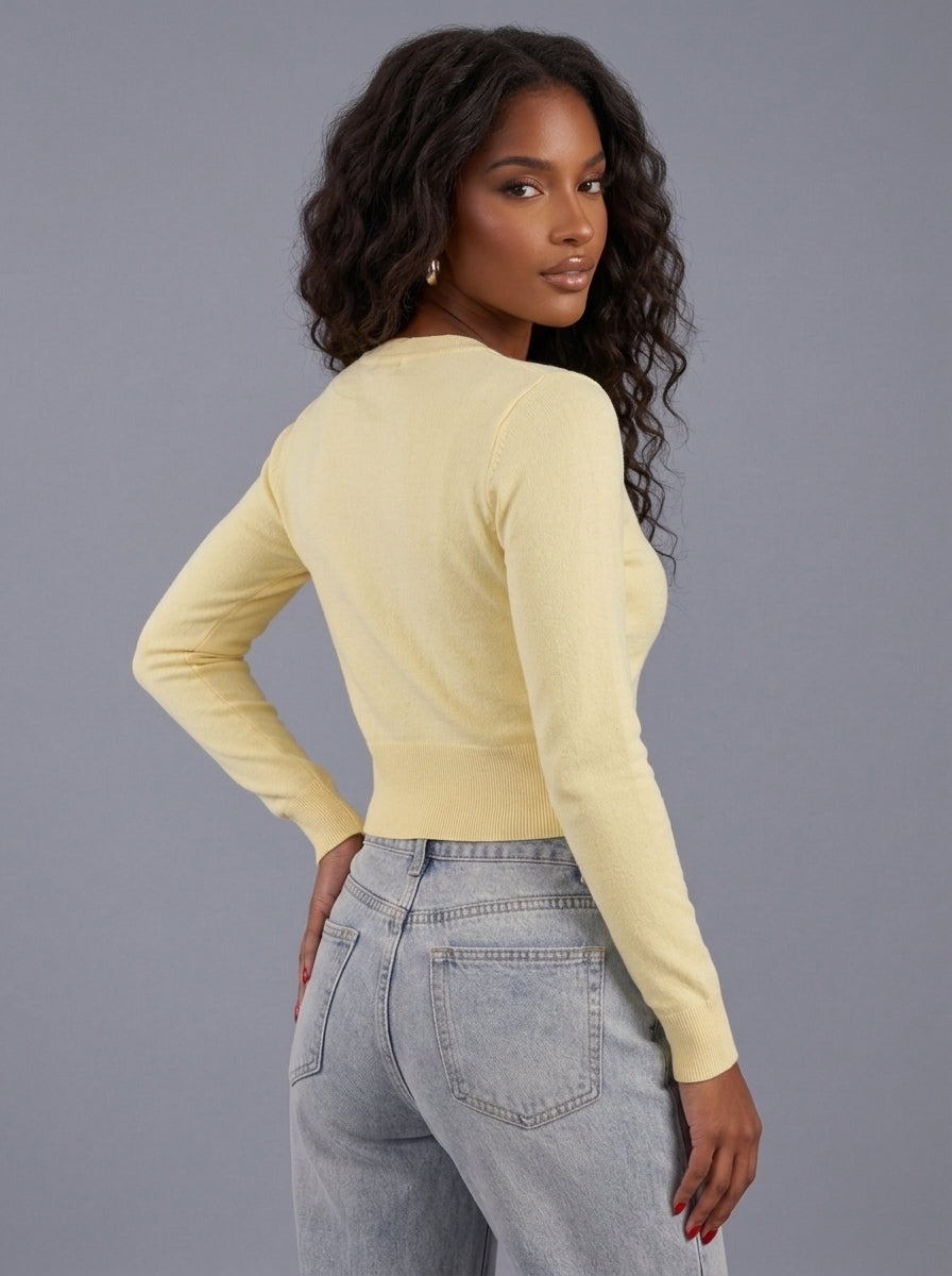 Cardigan Fleuri Sweetheart – Jaune – URBAD, vue 3