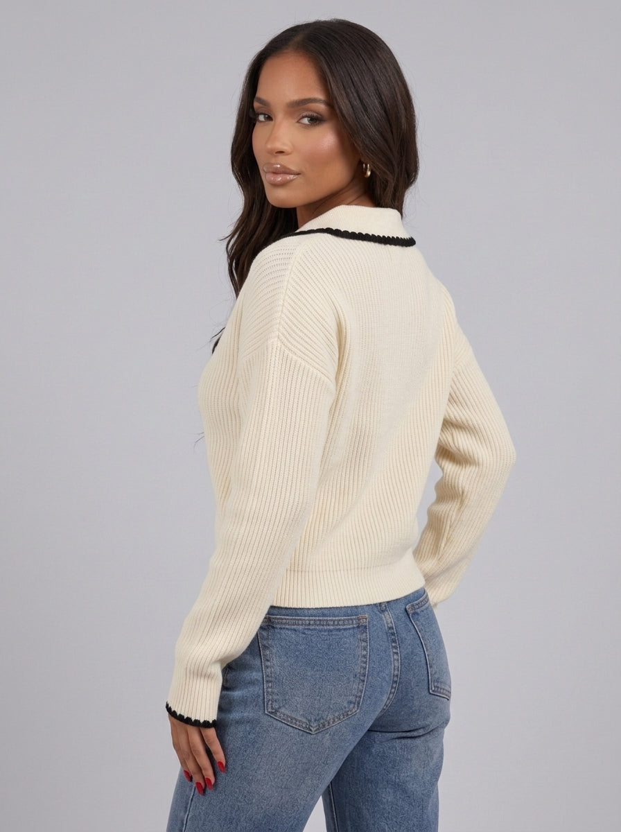 Pull Col Polo Classy – Écru – URBAD, vue 3