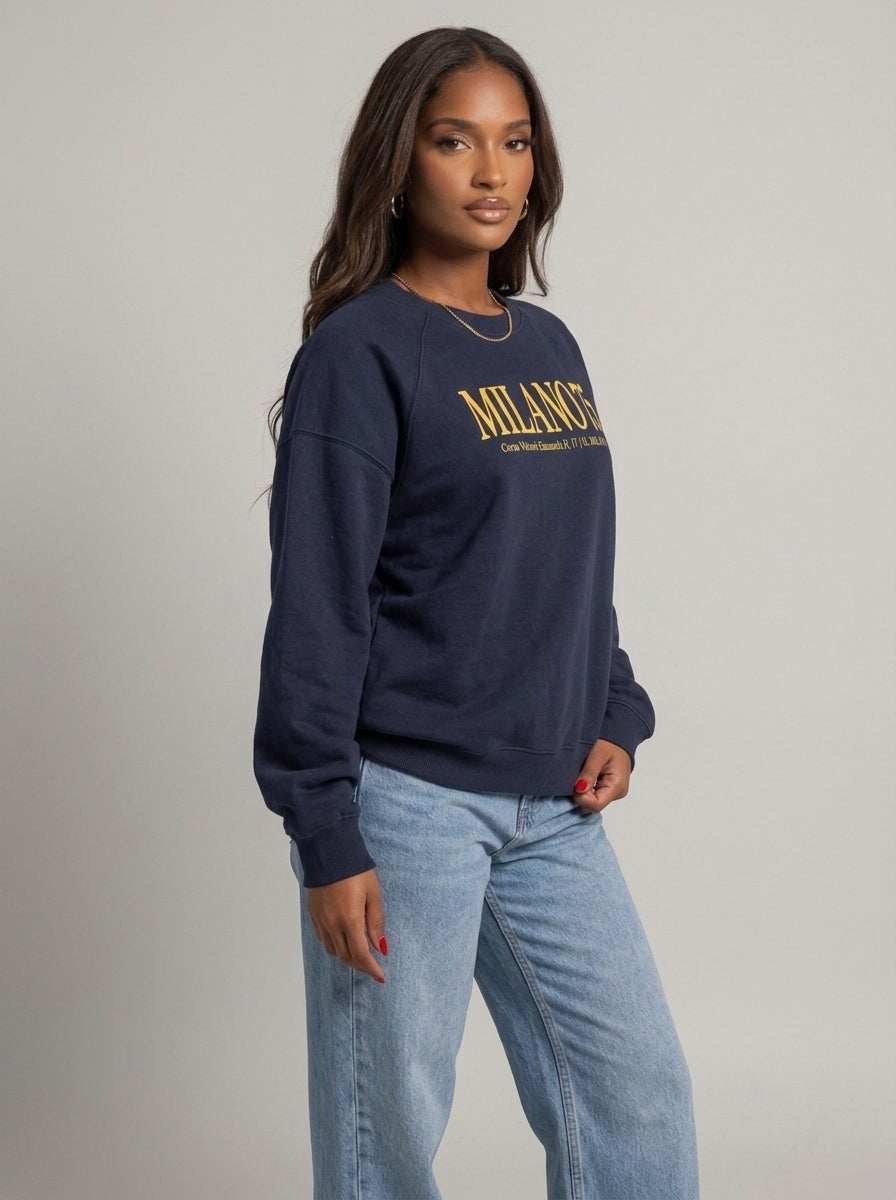 Sweat Oversize Unbothered – Bleu Marine – URBAD, vue 3