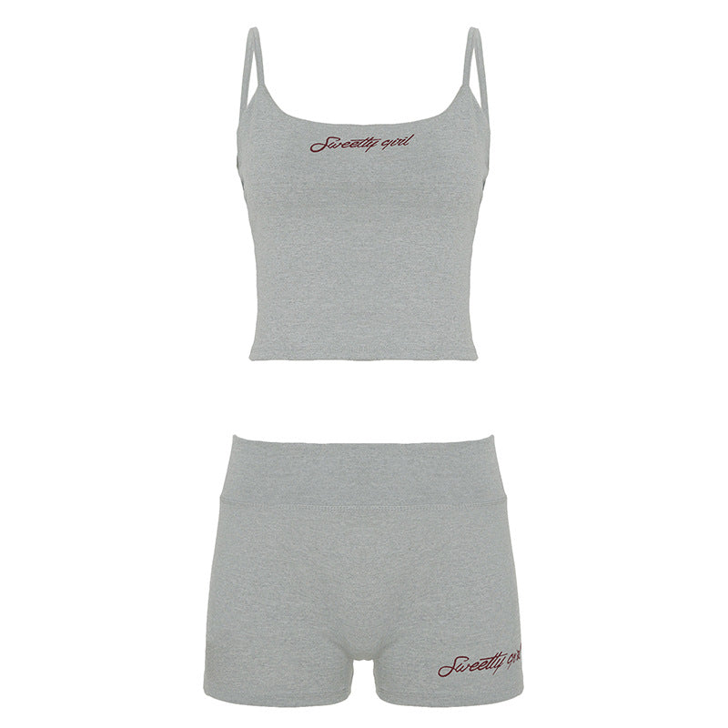 Ensemble Short Brodé Gym Date – Gris – URBAD, vue 4