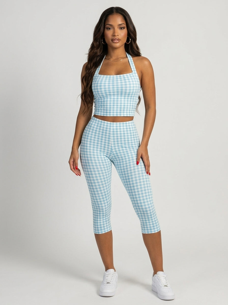 Ensemble Pantalon Vichy Soho – Bleu Ciel – URBAD