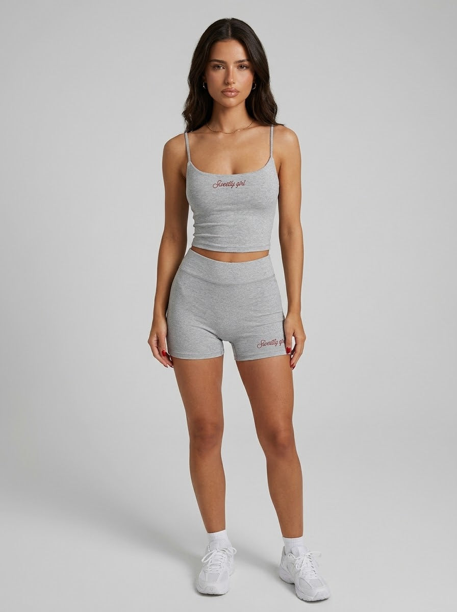 Street Casual Sports Women Slim Fit Letters Embroidered Strap Shorts Fitness Two Piece Sets Summer