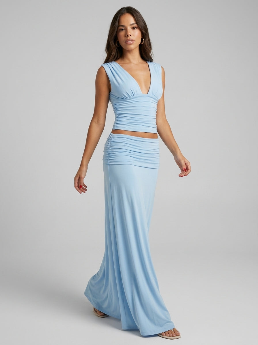 Ensemble Jupe Froncé Muse – Bleu Clair – URBAD